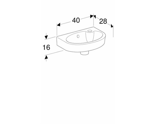 Teknisk ritning av en handfat med mått
