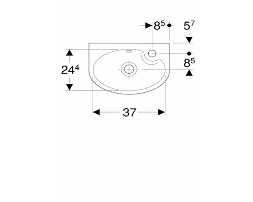 Teknisk ritning av ett tvättställ med mått