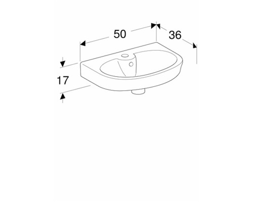 Teknisk ritning av ett hörntvättställ med mått