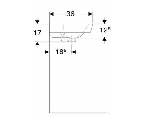 Ritning av ett tvättställ med måttangivelser