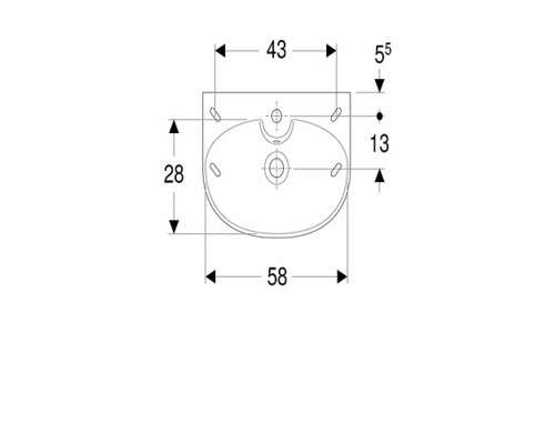 Teknisk ritning av ett tvättställ med mått