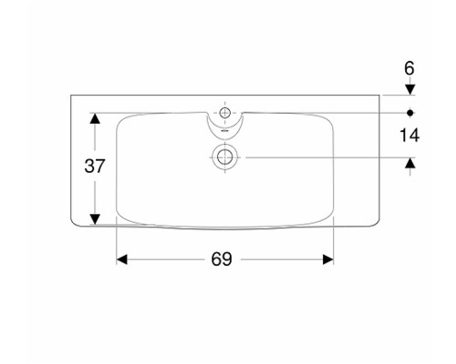 Teknisk ritning av ett tvättställ med mått