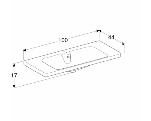 Teknisk ritning av ett tvättställ med dimensioner.