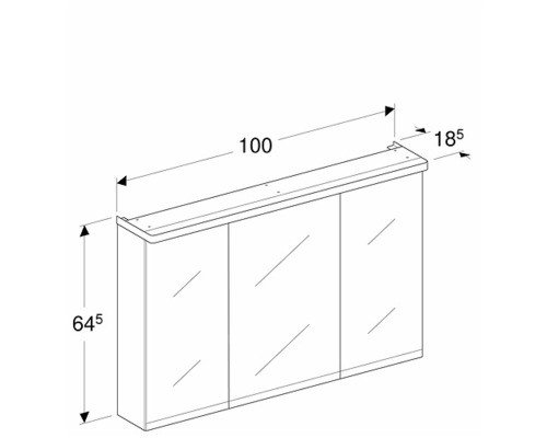Teknisk ritning av ett spegelskåp med mått