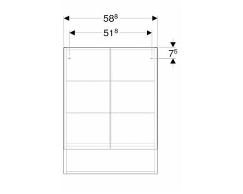 Teknisk ritning av ett badrumsmöbel med måttangivelser
