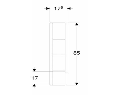 Teknisk ritning av ett spegelskåp med mått