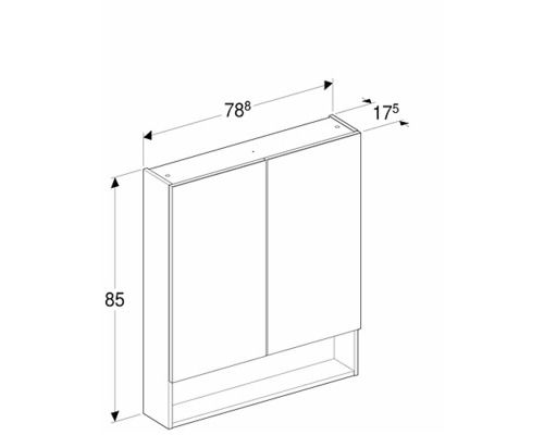 Skiss av ett badrumsspegelskåp med mått