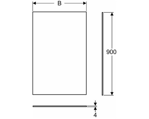 Teknisk ritning av en platta med måtten 900 x B x 4 millimeter