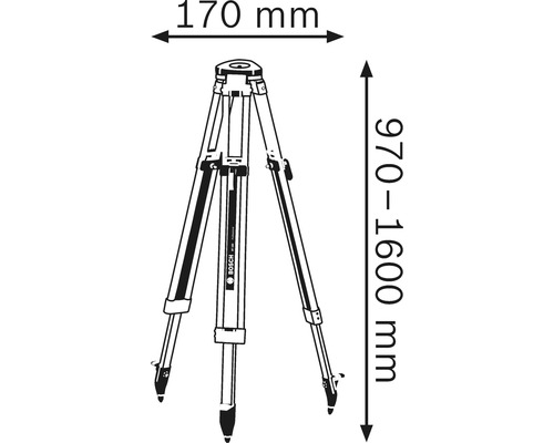 Bild av ett stativ med måtten 170 mm bred och 970 till 1600 mm hög