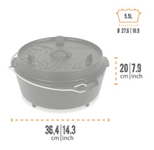 IronMax Dutch Oven med lock och måttangivelser