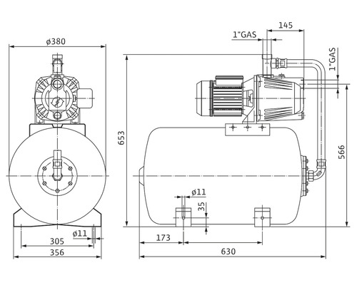 Teknisk ritning av en hydroforanläggning med måttangivelser