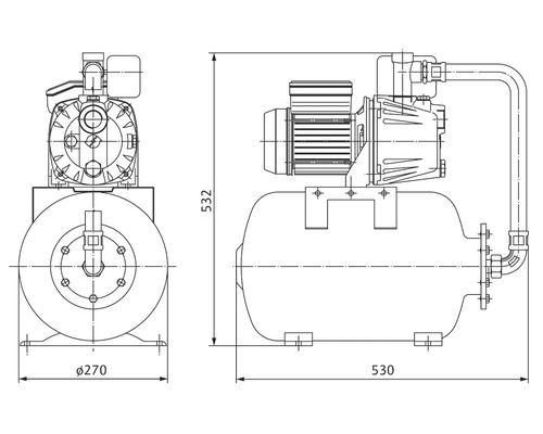 Teknisk ritning av ett vattenverk med måttangivelser