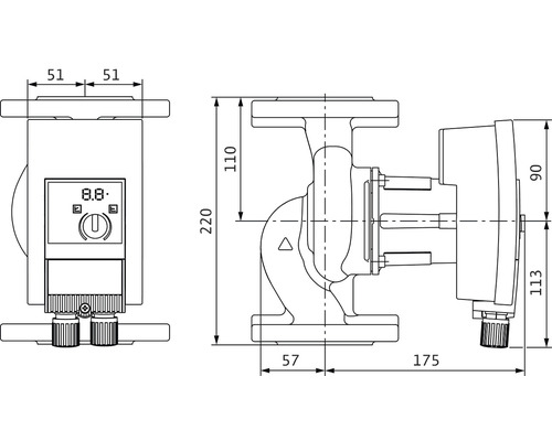 Ritning av en värmepump med måttangivelser