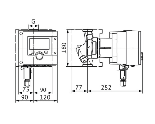 Ritning av en värmepump med måttangivelser
