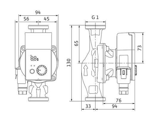 Måttsatt ritning av en värmepump med mått