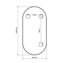 Skiss av en spegel med måtten 1000 mm hög och 500 mm bred