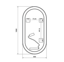 Teknisk ritning av en oval spegel med dimensioner