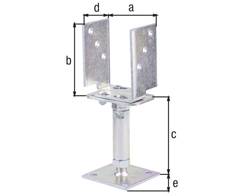 Justerbart stolpfäste med måtten a, b, c, d och e
