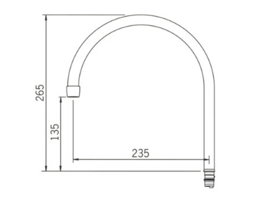 Måttritning av en kranpip med en höjd på 265 millimeter och en räckvidd på 235 millimeter