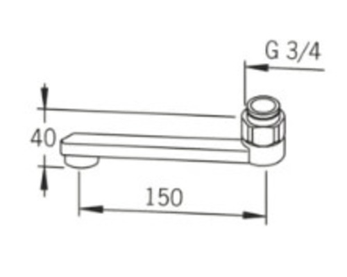 Skiss av ett väggutloppsset med måtten 40, 150 och G 3/4