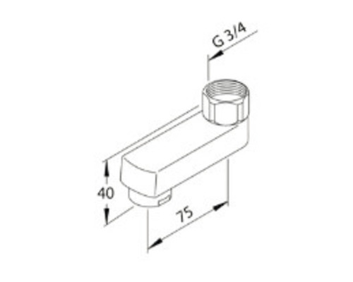 Teknisk ritning av en apparatanslutningsvinkel med måtten 40 och 75 samt G 3/4