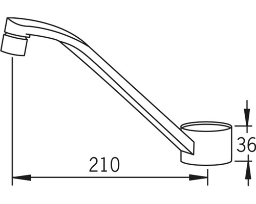 Teknisk ritning av en vattenkran med mått