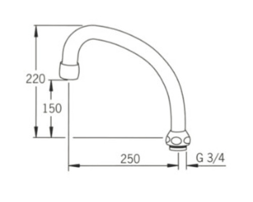 Skiss av en pip för en köksblandare med dimensioner