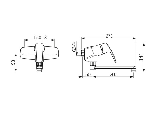 Teknisk ritning av en armatur med måttangivelser