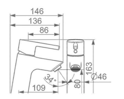Teknisk ritning av en armatur med måttangivelser