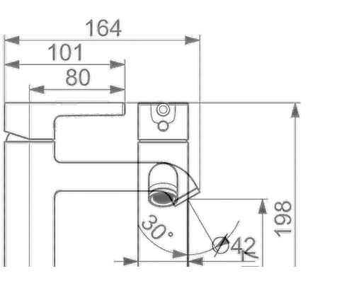 Teknisk ritning av en armatur med måttangivelser