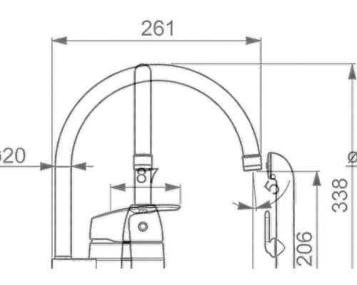 Teknisk ritning av en köksblandare med mått.