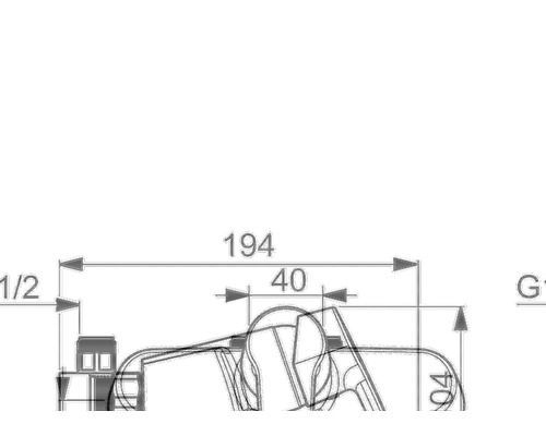Teknisk ritning av en armatur med måttangivelser