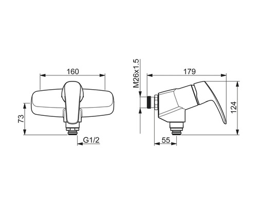 Teknisk ritning av en armatur med mått