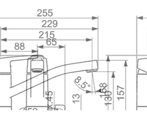 Teknisk ritning av en kran med dimensioner