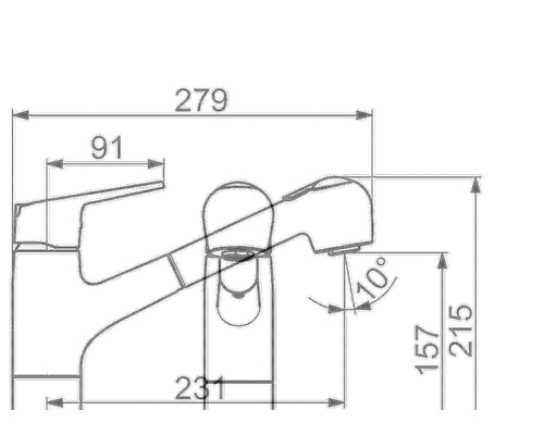 Teknisk ritning av en armatur med måttangivelser
