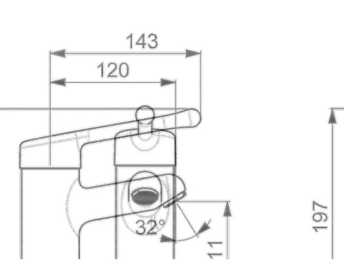 Teknisk ritning av en armatur med måttangivelser