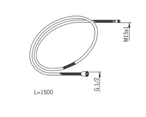 Skiss av en pansarslang med måtten M15x1, G 1/2 och L 1500
