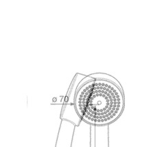 Teknisk ritning av ett duschmunstycke med en diameter på 70 millimeter