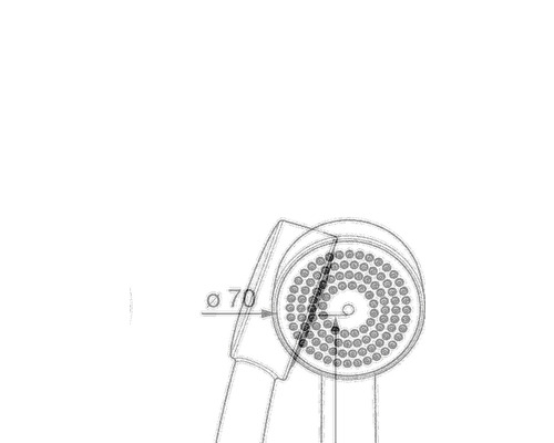 Teknisk ritning av ett duschmunstycke med en diameter på 70 millimeter