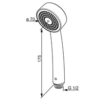 Handdusch med måtten diameter 70 millimeter och längd 175 millimeter