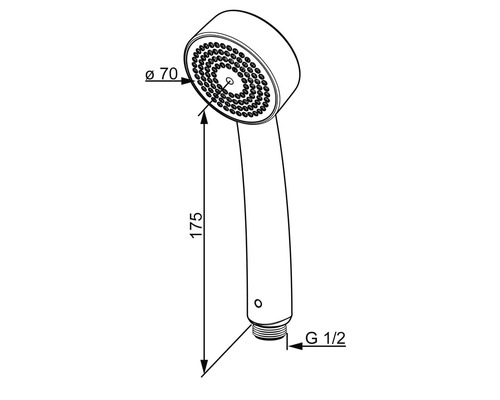 Handdusch med måtten diameter 70 millimeter och längd 175 millimeter