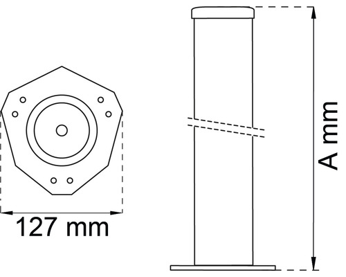 Teknisk ritning av en stolpe med dimensioner