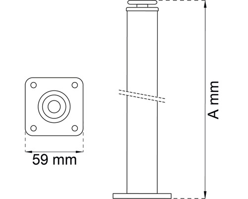 Teknisk ritning av ett möbelben med dimensioner