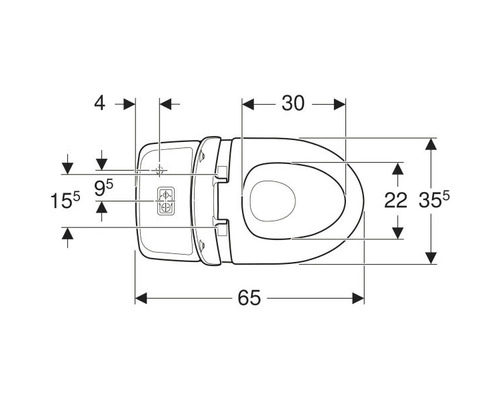 Teknisk ritning av en toalett med dimensioner