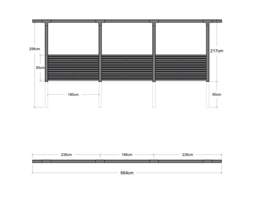 Teknisk ritning av en insynsskydd med mått
