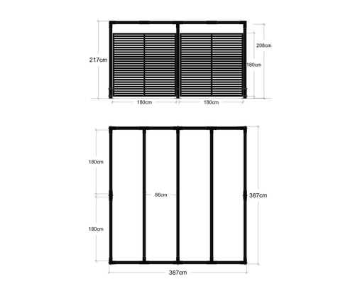 Teknisk ritning av ett lusthus med mått