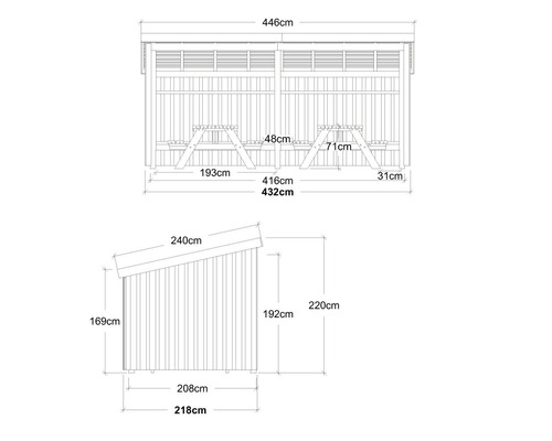 Ritning av en grillkåta med mått.
