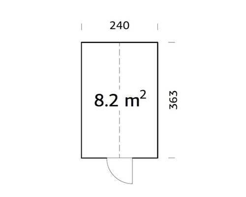 Planritning med måtten 240 gånger 363 centimeter och en yta på 8.2 kvadratmeter