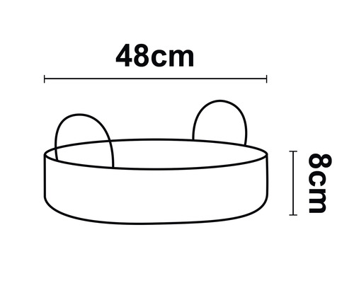 Illustration av en förvaringslåda som mäter 48 centimeter gånger 8 centimeter
