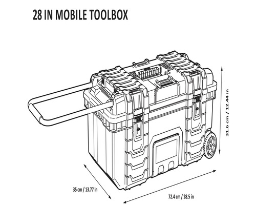 Mobil verktygslåda med måtten 72,4 cm x 35 cm x 31,6 cm